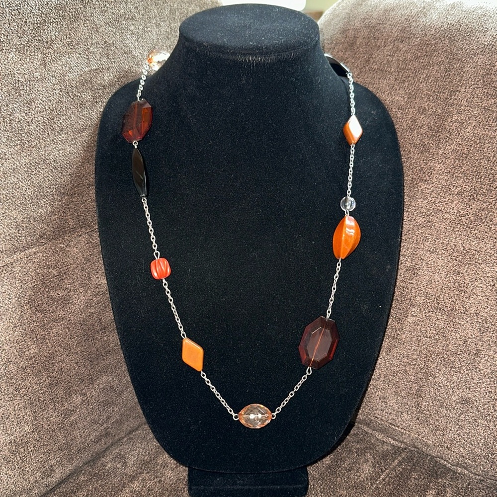 Earth Tones Long Beaded and Chain Necklace